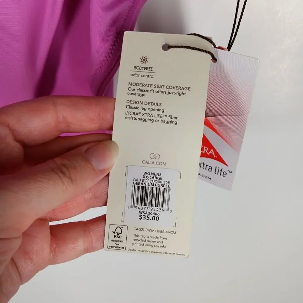 NWT Calia Mid Rise Wide Band Bikini Bottom Geramium Purple size XXL